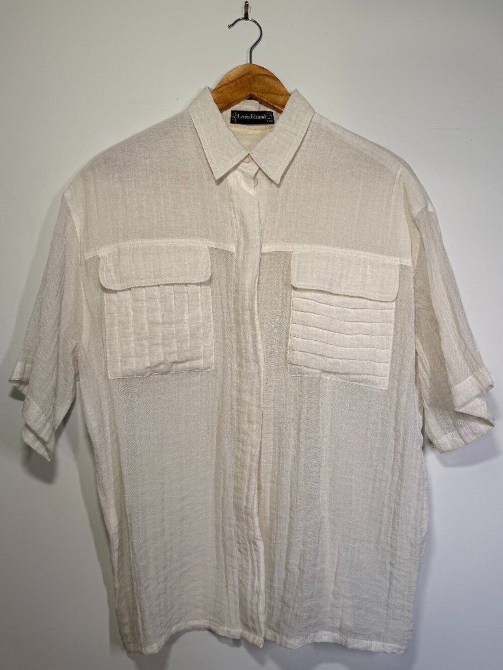 VTG Louis Féraud Women's White Gauze Sheer Button Down Blouse Size 12
